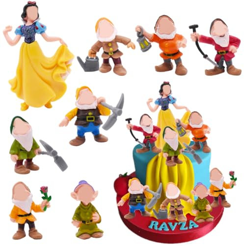 PLNVNVP 8Pcs Decorazione Della Torta per Principessa, Cartoon Cake Decorazione, Principessa e i Sette Nani Cake Topper, Decorazione Torta Principessa di Compleanno, Mini Figurine Principessa