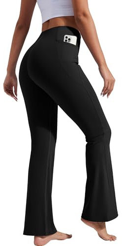 Pioneer Camp Hosen Damen Yogahose Lang Flared Leggings Leicht Fitnesshose Freizeithose Pants mit Taschen (Black;M)