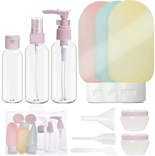 Lot de 11 récipients de Voyage étanches et Rechargeables, kit de Voyage Avion avec Poches pour cosmétiques, shampoing, Lotion, liquides