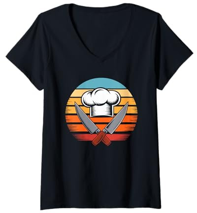 Mujer Gorro de chef Cuchillo Cocina Cocinero Cocineros Cocineras Camiseta Cuello V