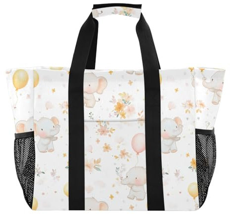 sanluoli Strandtasche, faltbar, mit Taschen und Griffen, Wäschesack, Verträumte kindliche niedliche Elefanten, 1 size