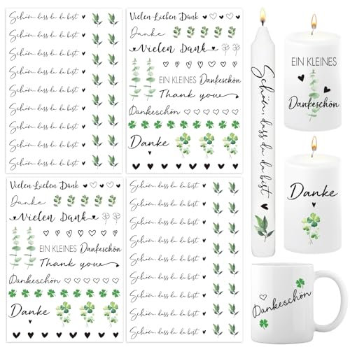 BOOMTOP 4x Kerzen Tattoos Folie Danke Kerzentattoo Schön, dass du da bist Kerzenfolie Sprüche Sticker Kerzensticker Dankeschön Geschenk für Kerzen Tasse Kerzensprüche für Hochzeit Taufe Kommunion