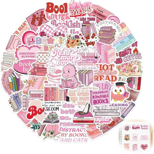 AzureRay Hochwertiges Bookish Sticker-Set – 50 süße wasserfeste Aufkleber für E-Reader & Laptop | Rosa Kawaii Graffiti-Design