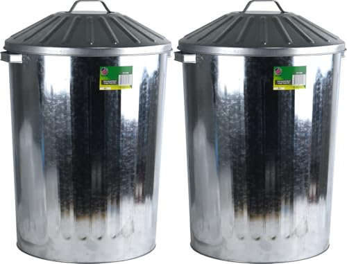 Twin Pack Large 90L Outdoor Indoor Galvanised Steel Bins
