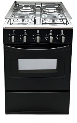 Horno de gas independiente de 20 pulgadas, equipado con 4 quemadores de bobina y estufa de gas con horno de acero inoxidable (negro: encendido manual)