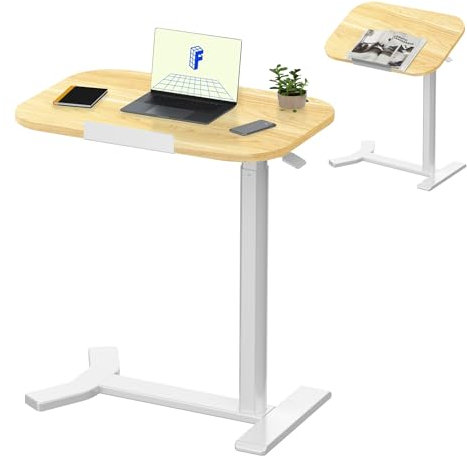 FLEXISPOT Standing Desk Height Adjustable Overbed Desk Coffee Table with Cup Holder Sit Stand Up Stable Steel, 60 * 40cm (Maple + White)