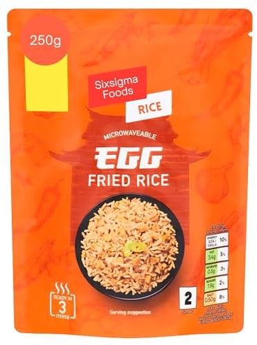 Sixsigma Foods Microwaveable Egg Fried Rice (6 x 250g) - Perfect Side or Quick Meal Fluffy Rice with Savoury Egg & Convenient & Tasty (Case of 6)