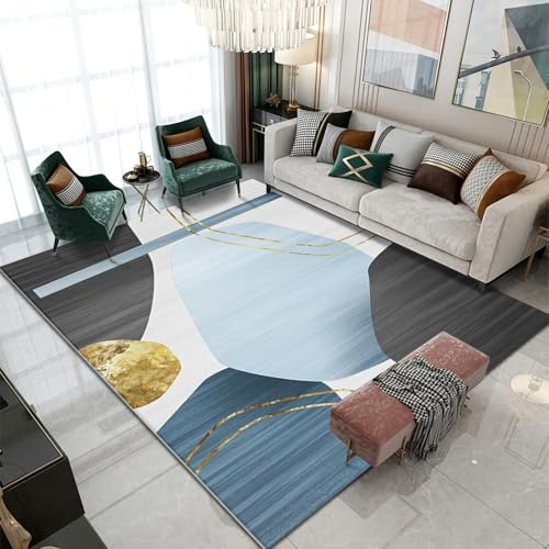 Deko fürs Zimmer Blau-Grau-Gelb Geometrie Design Teppich fußbodenheizung geeignet Kinder teppiche mädch 140x200cm