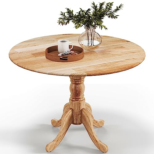 LIFEZEAL 100cm Runder Esstisch, Esszimmertisch für 4 Personen, Küchentisch Esszimmer Tisch Holz mit Säulenfuß, Dining Table Vintage für Bistro Küche Restaurant (Natur)