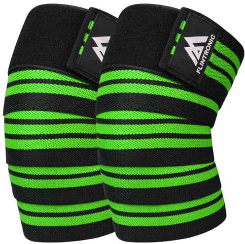 flintronic Ginocchio Fascia Powerlifting, 200cm Pesistica Fasce Elastica Bendaggio, Tutore per Ginocchio Unisex, Ginocchiere Palestra Squat per Powerlifting Allenamento (Verde)