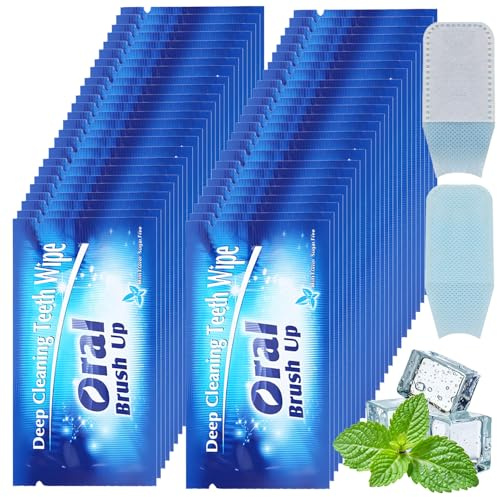 50Pcs Teeth Whitening Strips & Mini Toothbrush, Disposable Toothbrush Oral Wipes for Fast Stain Removal, Soft Gentle Cleaning for All Teeth Types, Non-Sensitive