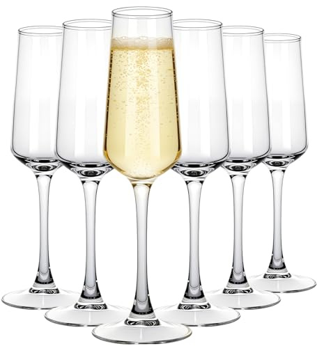 Riville Champagne Flutes Set of 6, Elegant 235ml Flutes for Weddings, Birthdays, and Anniversaries, Prosecco Glasses, for Home, Restaurants and Parties