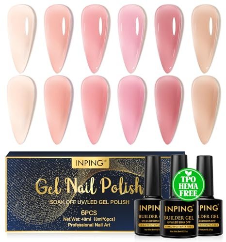 INPING Vernis Semi Permanent TPO-FREE Transparent Rose 6 Couleurs 8ML | Transparent Nude Rose Brun Gel UV Semi Permanent Soak Off UV/LED Vernis à Ongles Pour Débutant Cadeaux DIY Nail Art