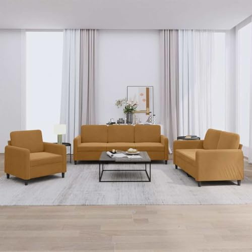 mtlskopl 3-TLG. Sofagarnitur braun Samt kleines Sofa mit Sessel & Zweisitzer Dreisitzer Polstergarnitur für Wohnzimmer Büro Flur 78-198 cm