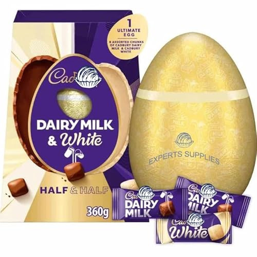 Cad Dairy Milk & White Half & Half Shell Egg 360g – An Assortment of Milk Chocolates & White Chocolates – Easter Gift For Adults and Kids For Easter 2026
