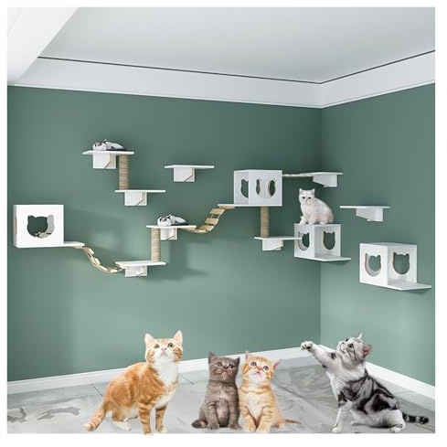 Wandmontiertes Katzenklettergerüst, Stilvolles Katzen-Kletterwand-Set, vielseitige Katzen-Wandregale, platzsparend, einfache Installation(Style1)