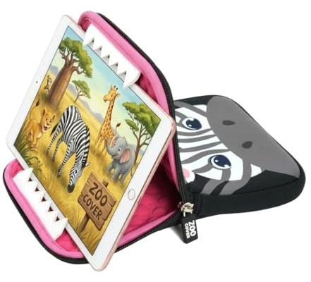 Custodia Tablet per Bambini 10 Pollici Universale Zebra | Fantasia Zebra, si apre a stand per guardare video, tessuto morbido antiurto