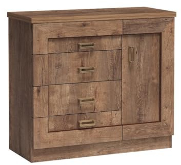 Masseno Kommode Udine 100 cm Sideboard mit 4 Schubladen und 1 Türen für Wohnzimmer Schlafzimmer Modern 100x40x90 cm Braun