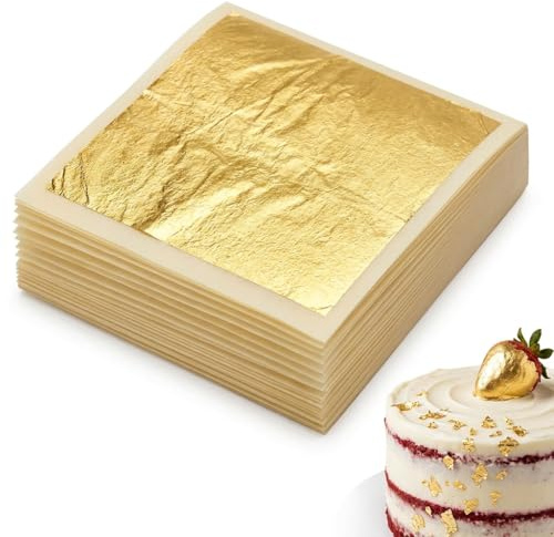 Synkris Blattgold 24 Karat Echtgold Dekoratives für Torten Backen Blattgold zum Basteln Schokolade Gesichtsmasken Nagelkunst Kuchen Kunstzwecke Cake Imitation Papier Goldfolie Set 30 Blatt