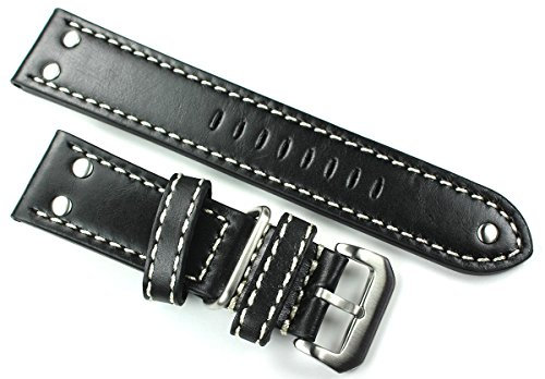 Sulla Herren Leder Uhrenarmband Flieger 24mm schwarz AW