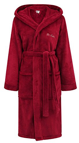 Di Vadini Unisex Herren Damen Bademantel Florenz mit Kapuze I Morgenmantel flauschig I Nachtwäsche aus edler Mikrofaser Farbe: Bordeaux.red Gr. XS