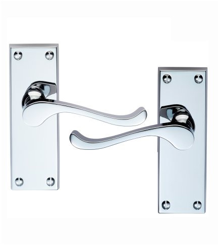 Victorian Scroll Door Handles x 7 Polished Chrome Carlisle Brass Lever Latch Fire Door FD60/30 Commercial Domestic Use