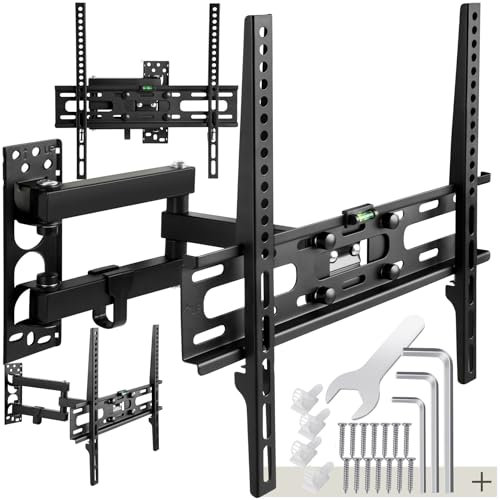 tectake® Support Mural TV Téléviseurs Plats 26-75 (66-191cm) inclinable & orientable, VESA Max. 400x400, Max. 50kg, Écart du Mur 81-368 mm Niveau à Bulle Inclus pour Salon, Chambre, Cuisine