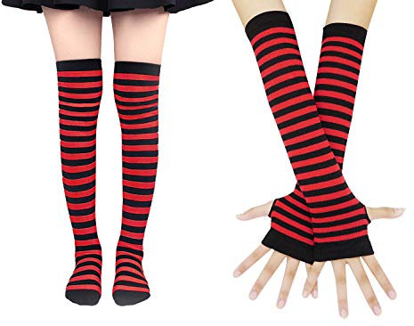 Bienvenu Damensocken, gestreift, kniehoch, Armwärmer, fingerlose Handschuhe, Rot/Ausflug, einfarbig (Getaway Solids), Einheitsgröße
