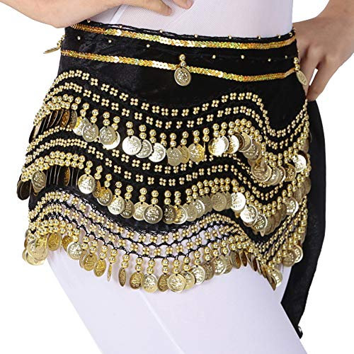 Damen Gürtel Münzgürtel Bauchtanz Pailletten Hüfttuch Glänzend Elegant Rock Schwarz One Size