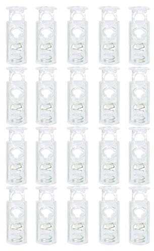 sourcing map 20pcs Spring Cord Locks Plastic End Stopper Dual Holes Toggle Fastener Rope End for Drawstrings, Shoelaces, Tent, Tie-Downs, Clear