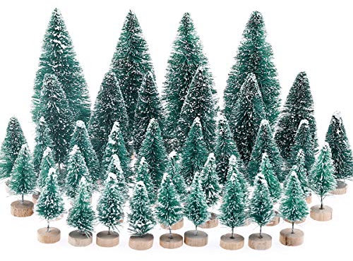 MELLIEX 40 Stück Miniatur Weihnachtsbaum Künstlicher Mini Modell Weihnachtsbaum Kunststoff Winter Ornamente für Tischdeko, DIY, Schaufenster