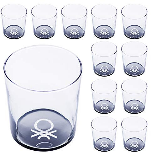 UNITED COLORS OF BENETTON PK2000 Set cristalería 12 Piezas de Vasos de Vidrio, Decorados, 33 cl, Cristal, Negro