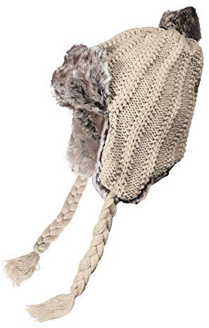 ZLYC Damen Winter Peruanische Mütze Strickmütze Warme Ohrenklappe Beanie Kunstpelz Pompon Mütze(Häkeln Beige),Einheitsgröße