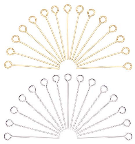 PH PandaHall 160pcs 25mm Broches de Tête en Acier Inoxydable 0.7 mm Broche à œil Ouvert pour la Fabrication Artisanale de Bijoux de Pendentif de Boucle d'oreille, Or/Argent