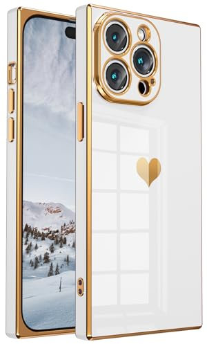 Tzomsze iPhone 12 Pro Max Case Square, Cute Aesthetic Full Camera Lens Protection & Electroplate Reinforced Corners Shockproof Edge Bumper Silicone Case [6.7 inches] -Candy White