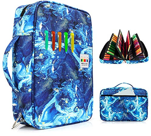 YOUSHARES Mäppchen Groß - 300 Slots Federmappe Super Große Stifteetui Organizer mit Reißverschluss, Mehrschichthalter für Prismacolor Buntstifte & Gelstift (Quicksand Blau)