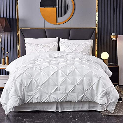 MK Home Textile Biesen-Bettbezug, 3-teiliges Bettwäsche-Set mit Quetschfalten, 100 % Baumwoll-Perkal, Fadenzahl 200, Bettbezüge – Weiß/Silbergrau/Anthrazit/Rosa/Marineblau (Weiß, Einzelbett)