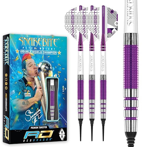 RED DRAGON Peter Wright Snakebite PL15 Medusa 18 Gram Softip Professional Tungsten Darts Set with Flights and Stems