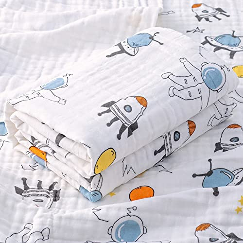 Hivia Musselin Babydecke 6 Lagig Kuscheldecke Baby Baumwolle Musselin Decke Kinder Wickeldecke Weiche Badetuch,Kinderdecke Decke für Neugeborene Mädchen Junge 110 x 110 cm (Raumfahrer)