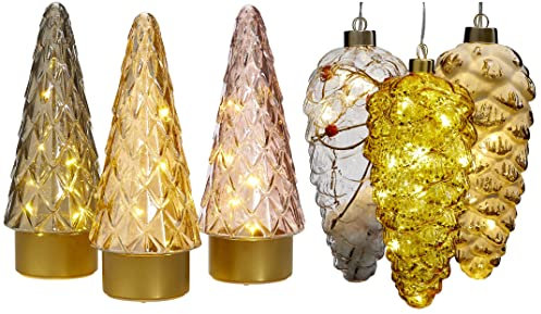 Northpoint LED Winterglas Dekoration mit Timerfunktion und Battierien Echtglas 10 Micro LEDs (Tannenbaum Champanger)