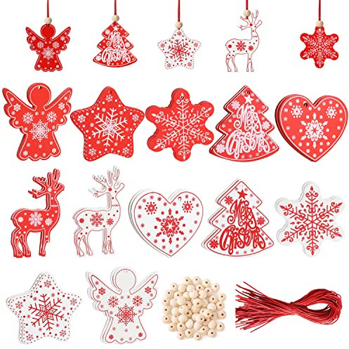 24pcs Decorazioni Natalizie Legno, Addobbi Natalizi in Legno per La Casa, Albero di Natale e Addobbi per Feste