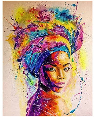 DCIDBEI 40 x 50 cm DIY 5D Diamond Painting, Embroidery Cross Stitch Canvas Complete Kit, Large Square Diamond Painting for Living Room, Bedroom, Decoration Wall Sticker, Colourful African Woman