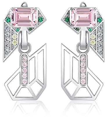 Jewelrypalace Geometrisch Art Deco Smaragdschliff 6.3ct Rosa Zirkonia Ohrhänger, Grün Smaragd Schmuck Set, Ohrringe Silber 925 Mädchen Silber Damen 925 mit Stein, Ohrringe Schmuck Geschenke für Frauen