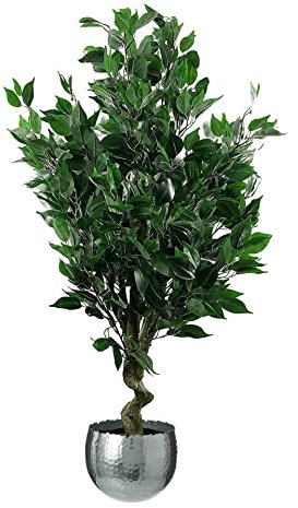 Leaf Realistic Artificial Ficus Tree with Planter, Mixed Materials, 110cm Evergreen Silver Curve