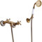 Robinet Baignoire, Mitigeur Baignoire Avec Douchette À Main Finition Laiton Antique Mural Double Poignée Laiton Mitigeur Douche Avec Support Et Flexible De Douche 1.5M, Robinet Bain