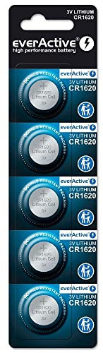 everActive CR1620 3V, 5X Lithium Knopfzelle Batterien, leistungsstärkste Batterie, 10 Jahre Haltbarkeit, 5 Stück -1 Blisterkarte