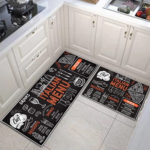JEFFEL Küchenteppich Teppich Läufer Küchenläufer 2 Stück,küchenläufer Waschbar rutschfest Küchenmatte, Staubdicht Fußmatte für Drinnen, Anti-Müdigkeit Teppichläufer (A, 43x75+43x150cm)
