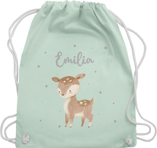 Turnbeutel Rucksack - Süßes Reh mit Namen personalisiert I - Unisize - Pastell Grün - kita beutel kindergartenrucksack rehkitz name stoffbeutel turnsackerl kindergarten