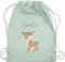 Turnbeutel Rucksack - Süßes Reh mit Namen personalisiert I - Unisize - Pastell Grün - kita beutel kindergartenrucksack rehkitz name stoffbeutel turnsackerl kindergarten