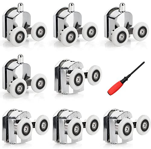 Set di rulli per ruote per porta doccia da 25 mm superiore e inferiore (4 superiori e 4 inferiori) (doppio 25 mm-8 pezzi)